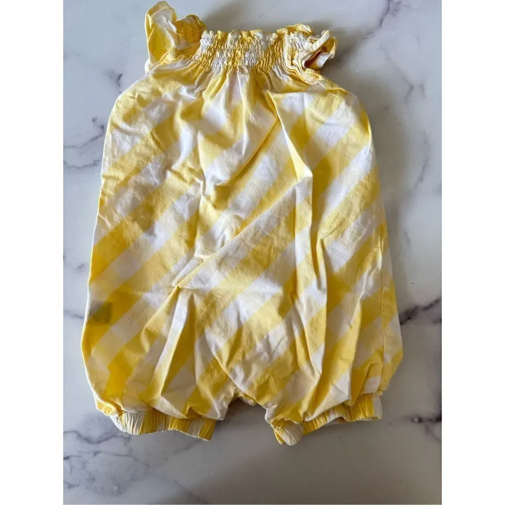 Just one you 6 month yellow white Plaid bubble Romper sunshine lemonade summer